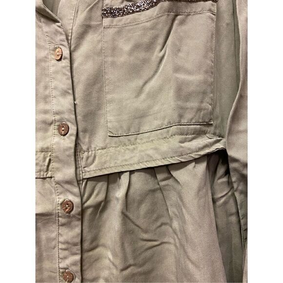 Zara Women's Army Green Tencel Denim Dress Size S Beaded Accent Adjustable Sleev - Picture 7 of 7